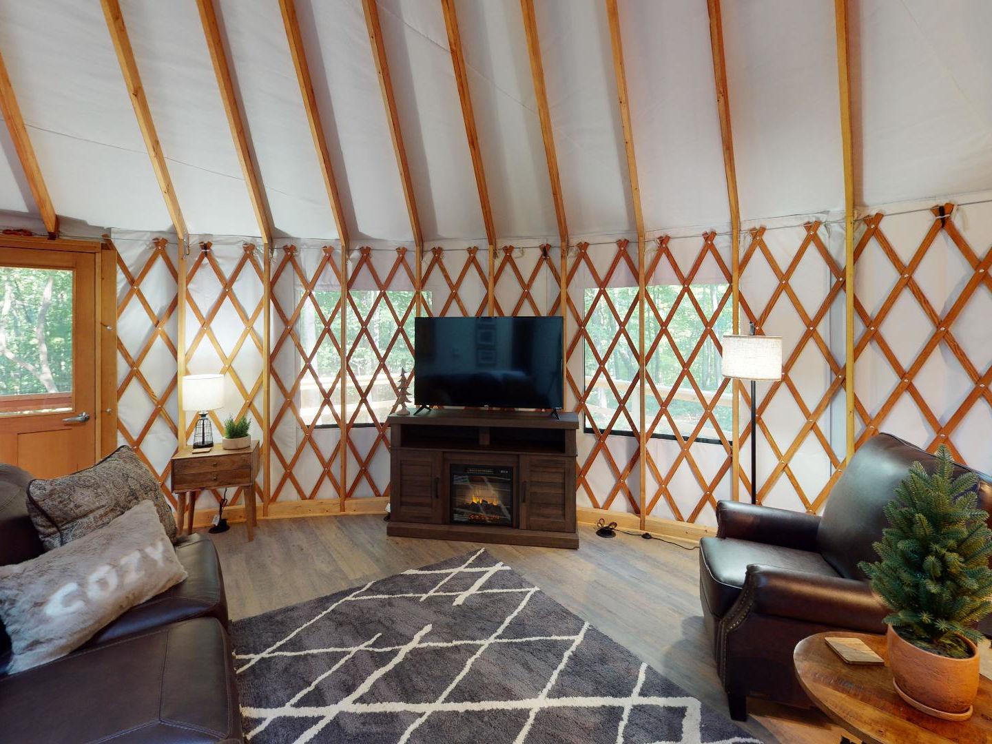 Hocking Hills Yurts Cabins Urban Pine Living Room 2022